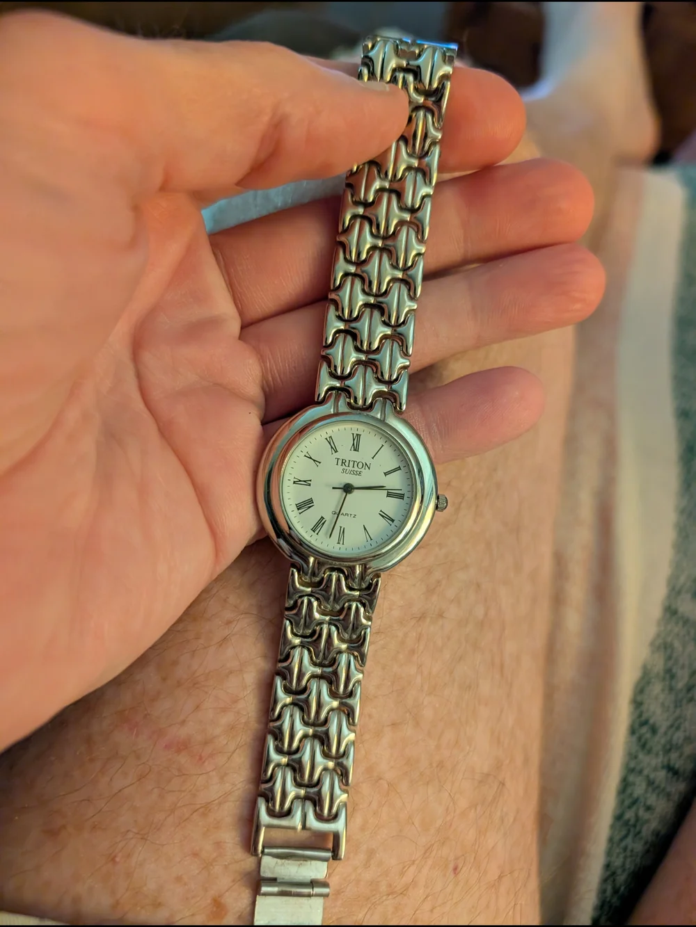 Triton Suisse Silver Quartz Bracelet Watch - White Dial With Brand New Battery